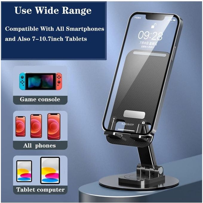 Support de téléphone portable universel en aluminium, rotation à 360 °, support rapide, pliable, conception à double arbre, stable, anti-chute, tout métal